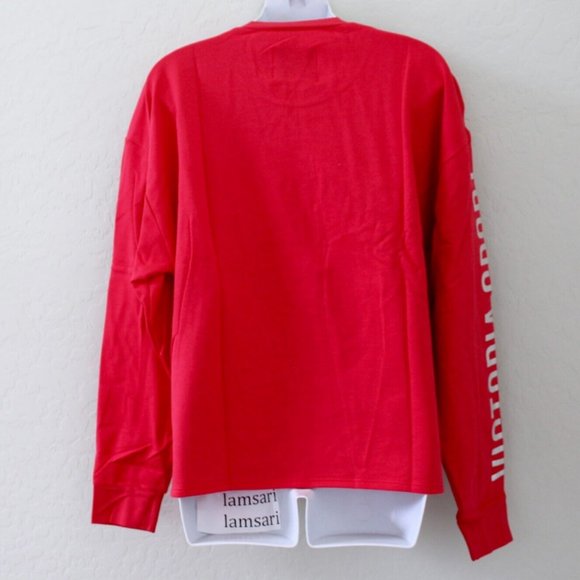 Victoria's Secret Sport Logo Fleece Crew Relaxed Slouchy Pullover Sweater Red M - Picture 2 of 4